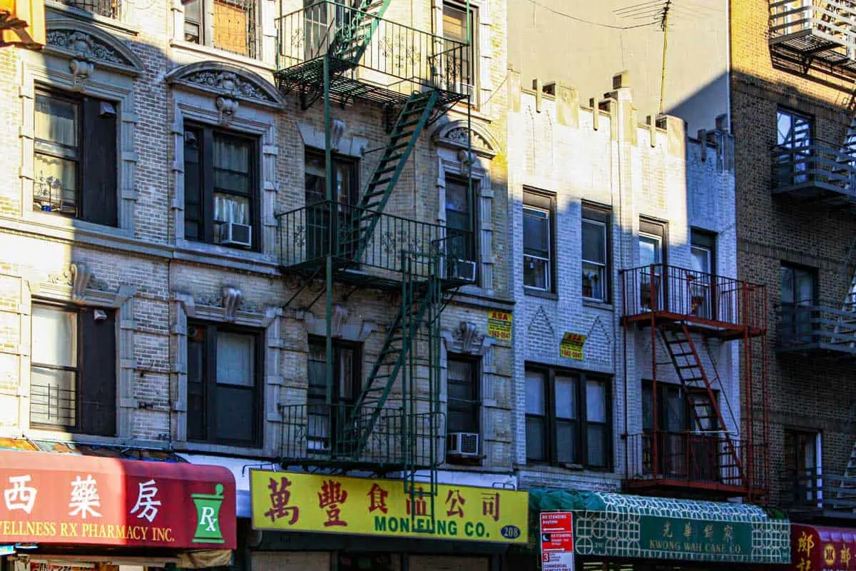 Shop awnings and buildings in Chinatown New York. 