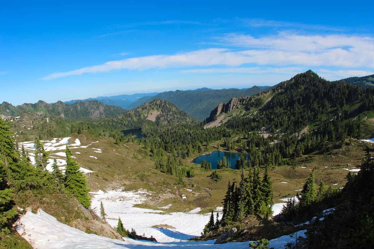 Views over mountain lakes in Olympic National Park.