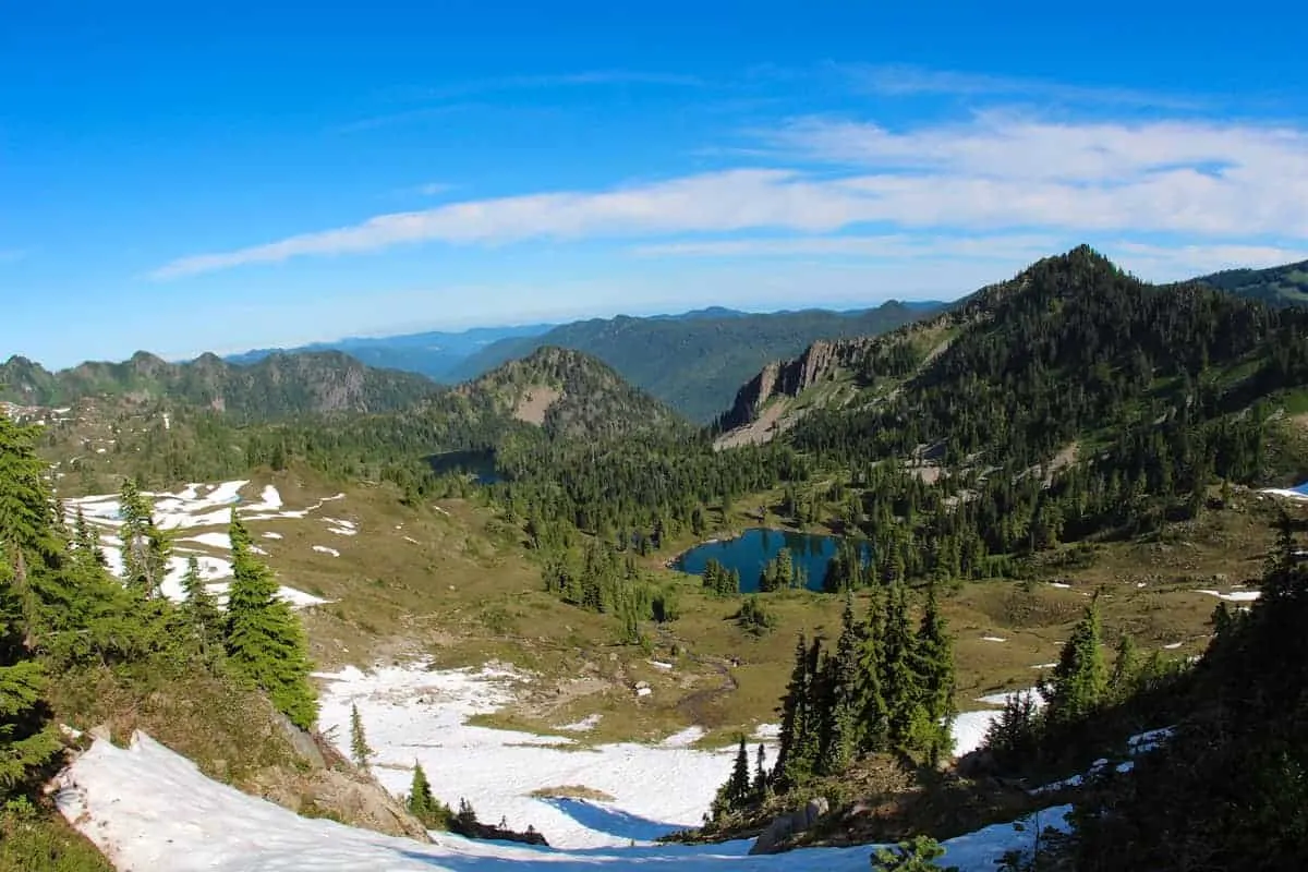 Views over mountain lakes in Olympic National Park.