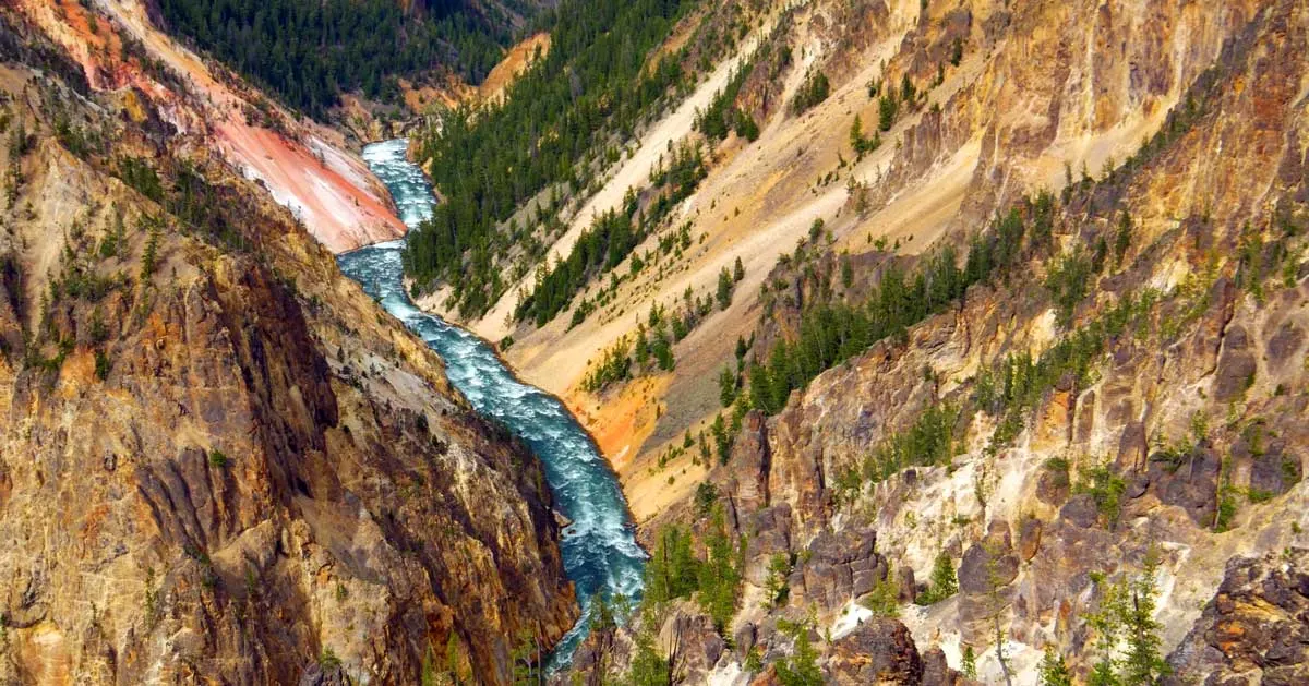 Views of the river from the Point Sublime hiking trail in Yellowstone.