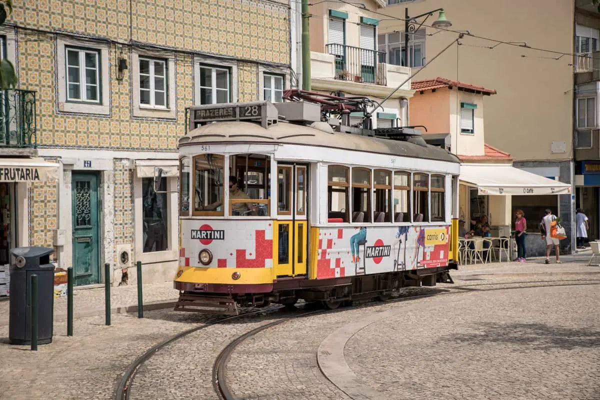 The famous number 28 Yellow tram in Lisbon.