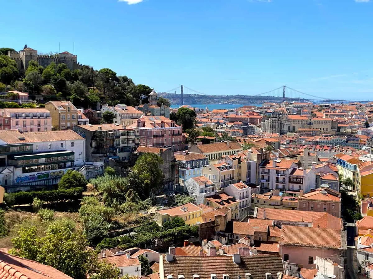 Looking over Lisbon and the Tagus from a viewpoint. 