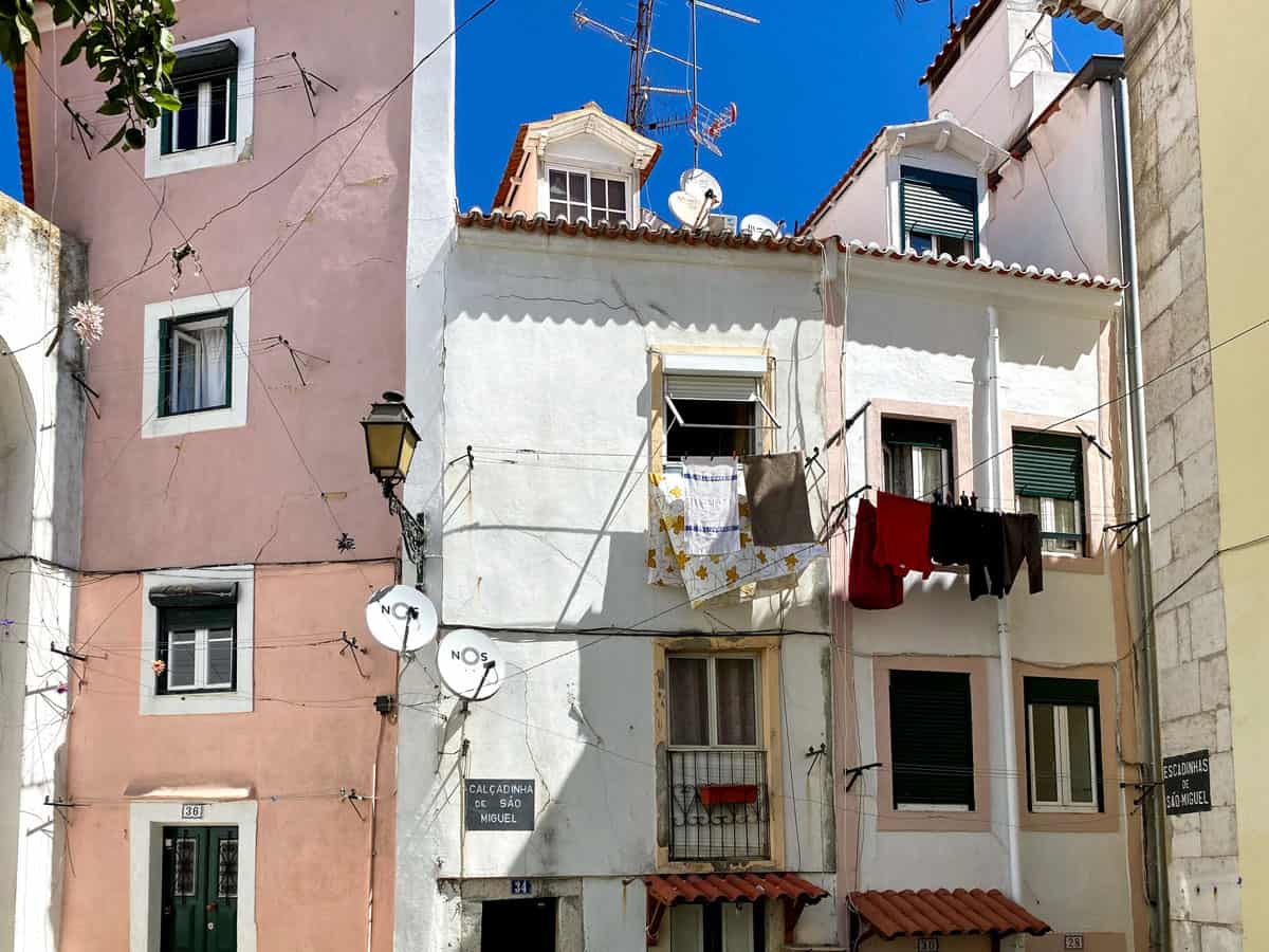 The houses of Alfama in Lisbon with washing hanging from the window.