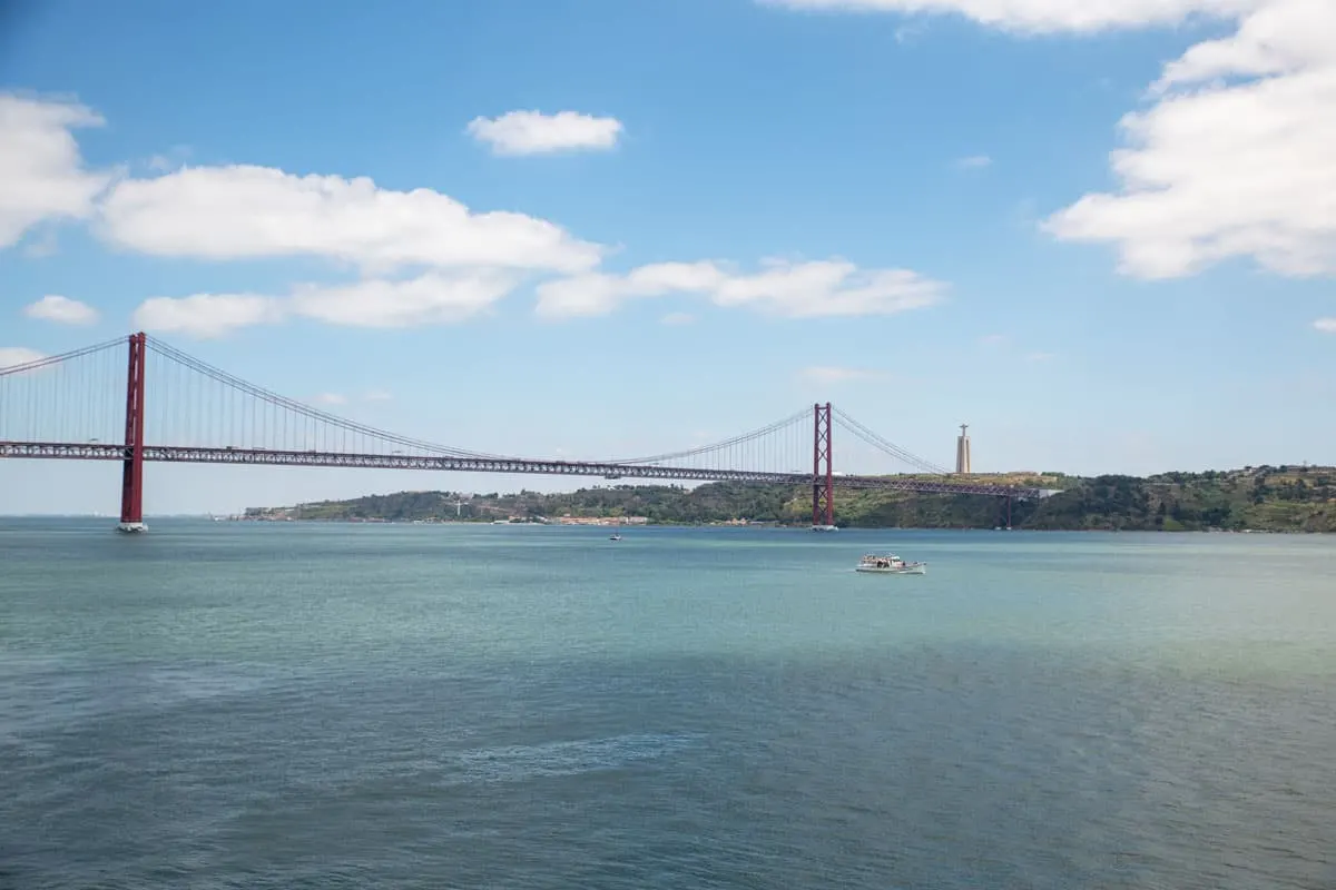 Looking over the Tagus river to the 25 April bridge in Lisbon. 