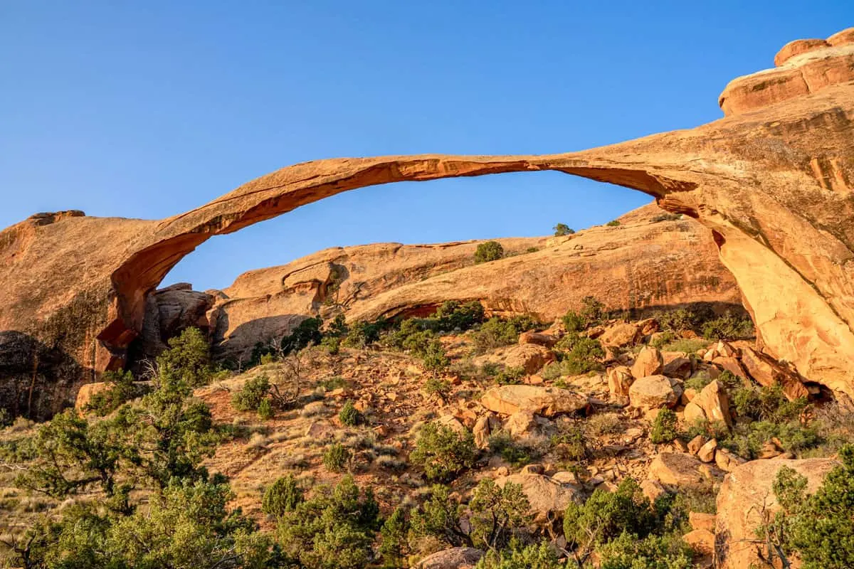 Narrow arch of rock in Moab Utah.