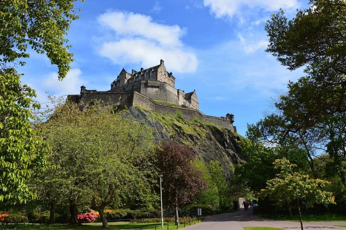 Edinburgh Castle on top of the hill on a sunny day.