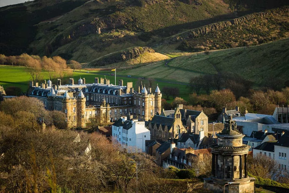 Aerial view of the royal residence in Edinburgh, Holyrood house.