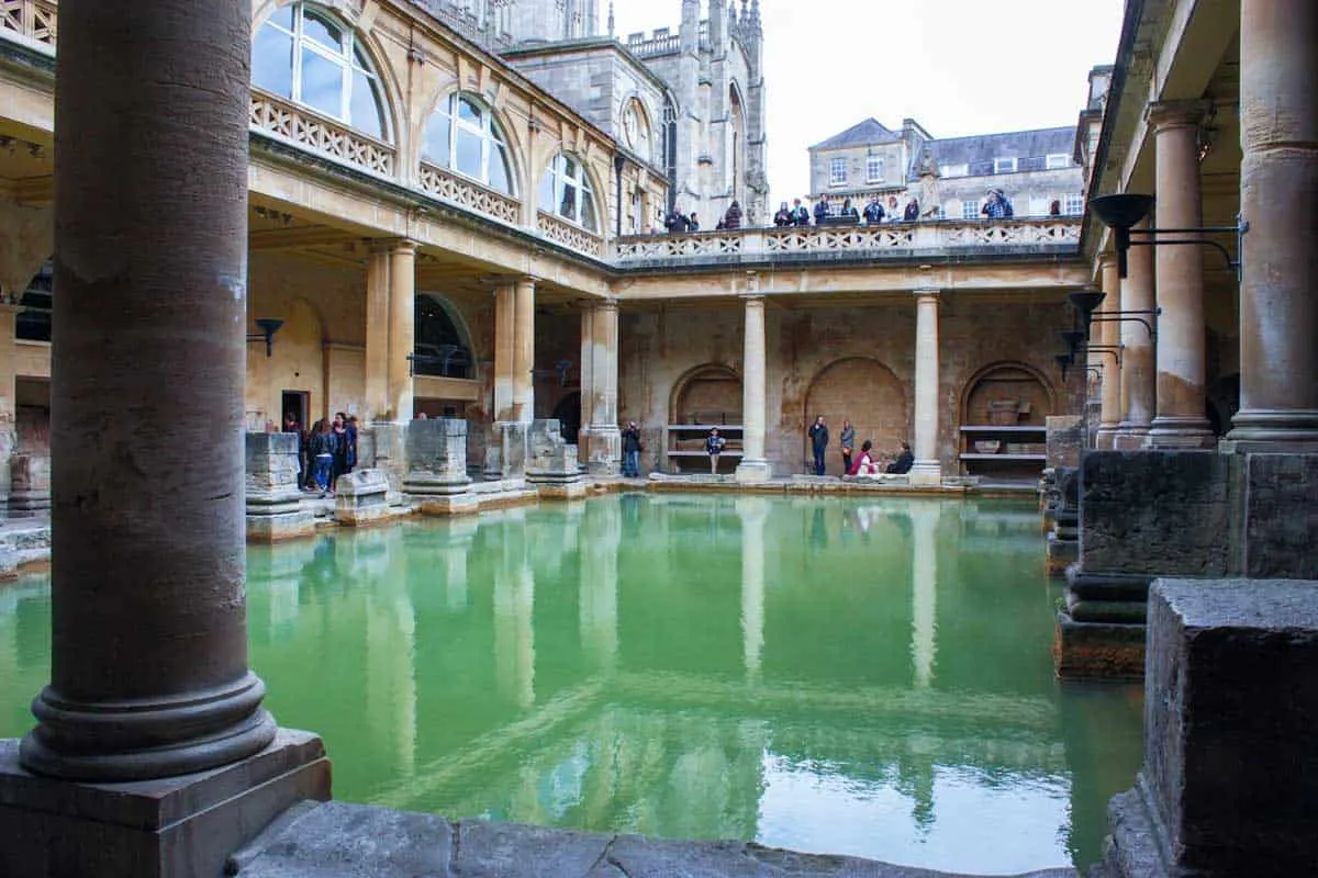 The main pool in the Roman Baths in Bath England.