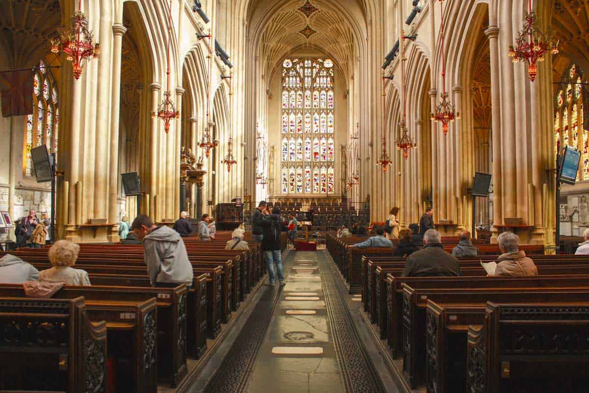 Inside the Bath Abbey in England.