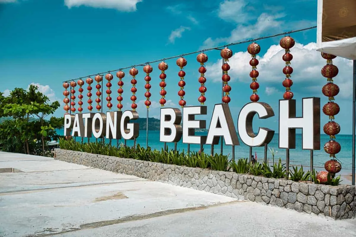 Patong Beach sign in Phuket Thailand.