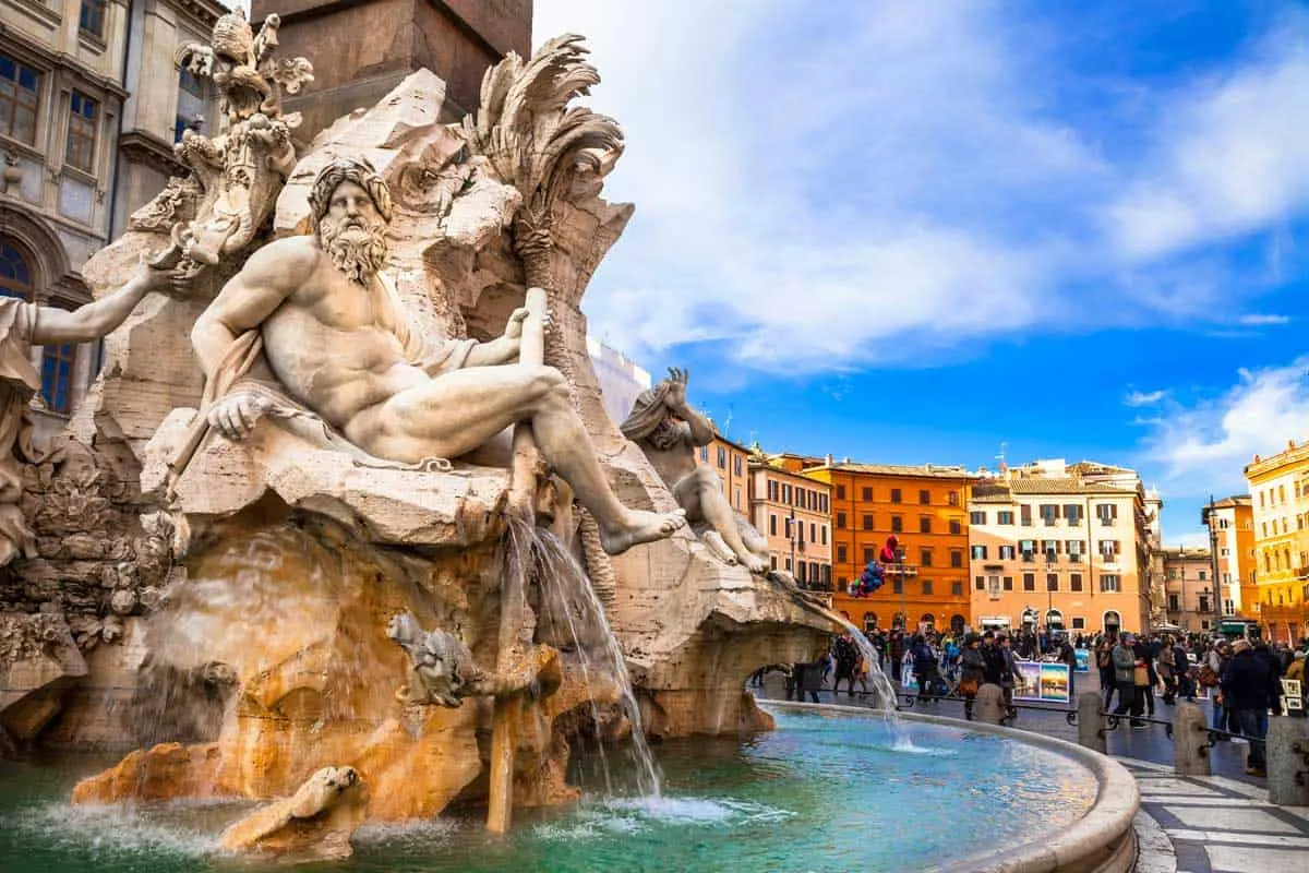 Fountains in Piazza Navona in Rome.