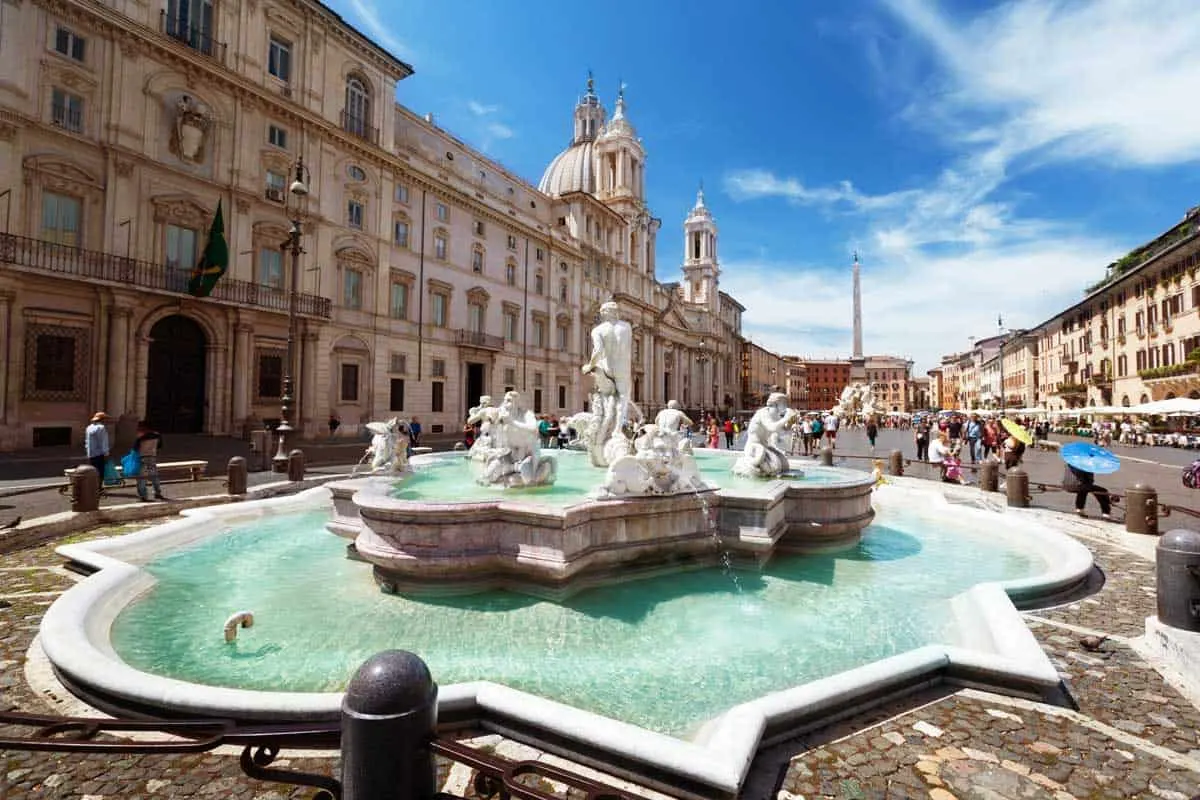 Fountains in Piazza Navona in Rome. 