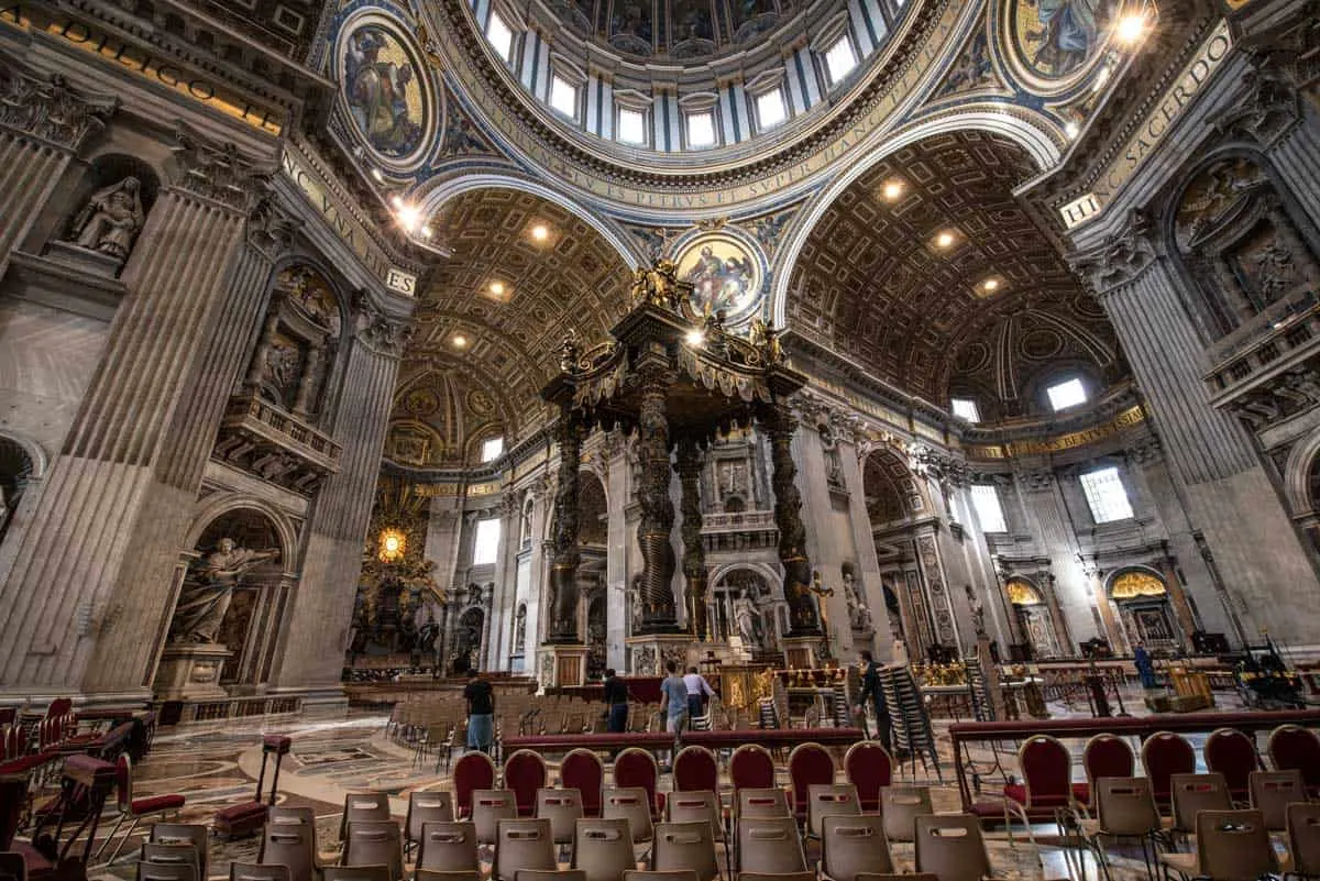 The inside of St Peter's Basilica in Vatican City.