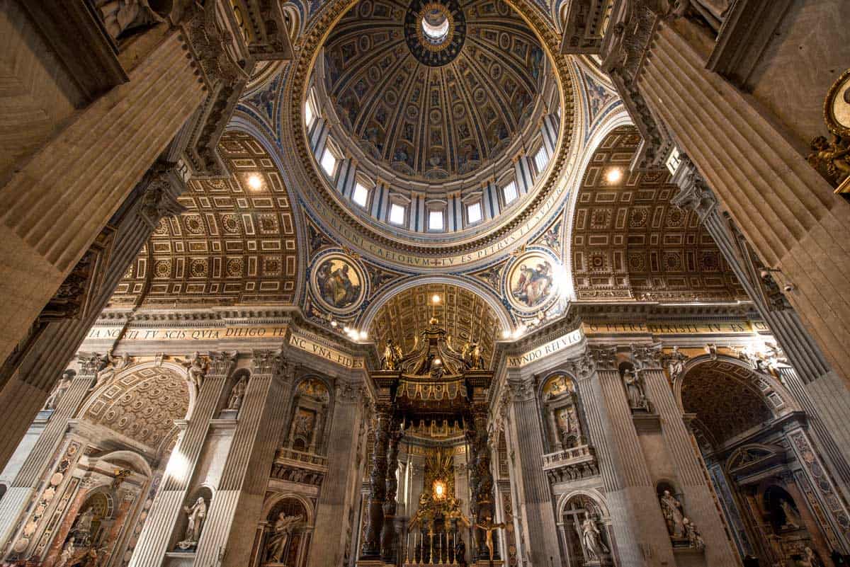The impressive interior of St Peter's Basilica In Vatican City.