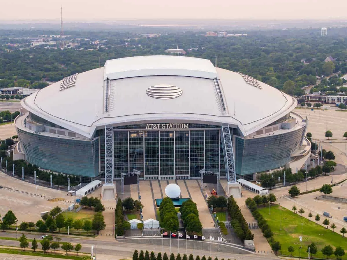 Aerial view of At&T stadium in Arlington Texas.