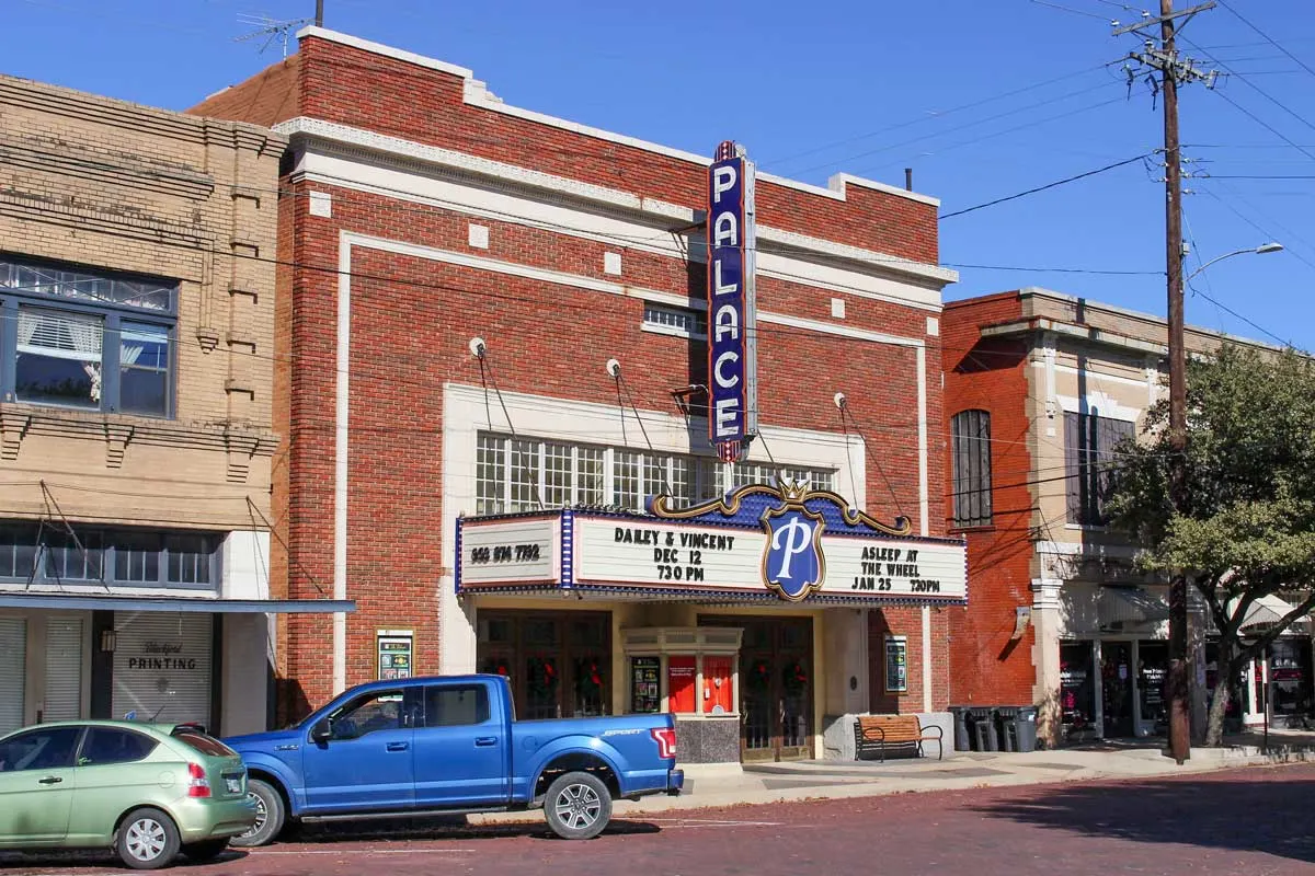 Typical old theater in the main street of Corsicana Texas.