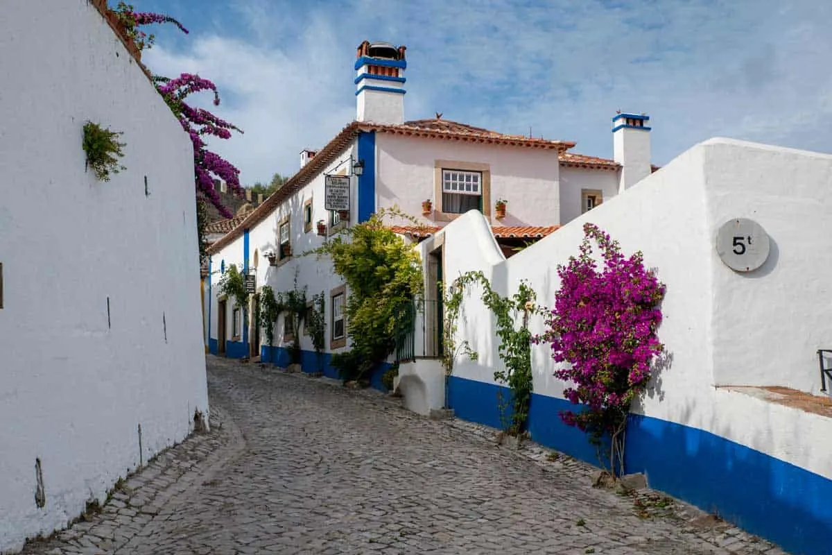 Colourful streets of the historic city of Obidos in Portugal. 