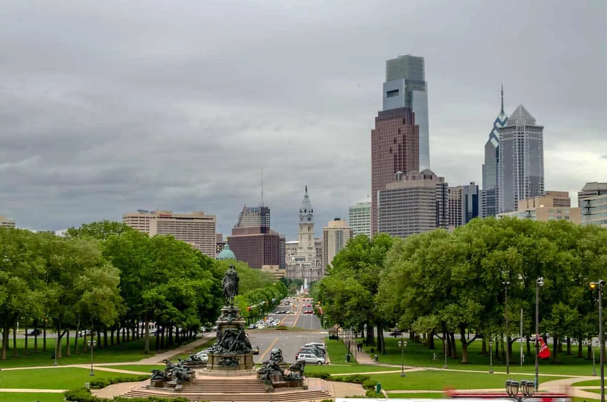 Philadelphia historic city skyline during the day.