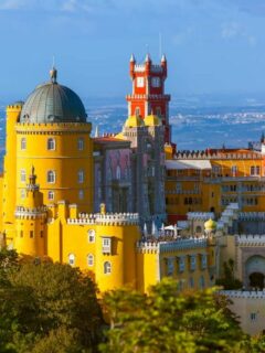 Colourful Pena Palace in Sintra Portugal.