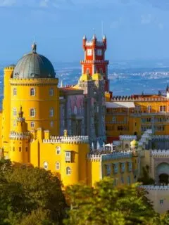 Colourful Pena Palace in Sintra Portugal.