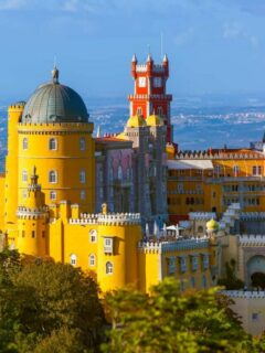 Colourful Pena Palace in Sintra Portugal.