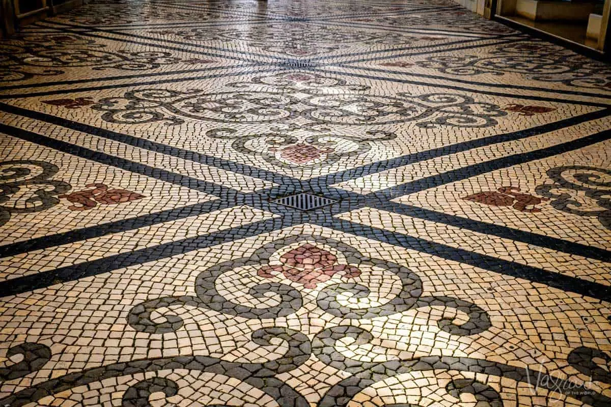A Portuguese calçada mosaic footpath. 