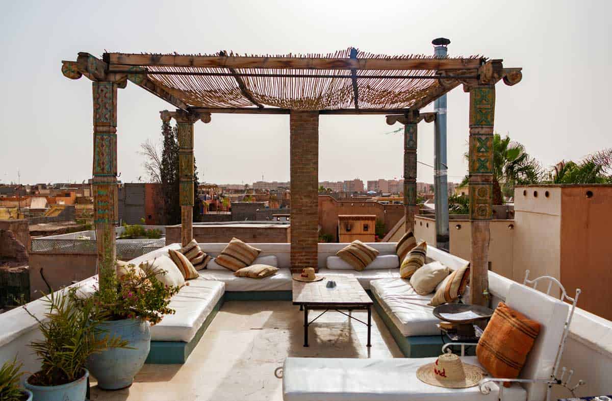Rooftop lounge in a riad in the medina of Marrakech.