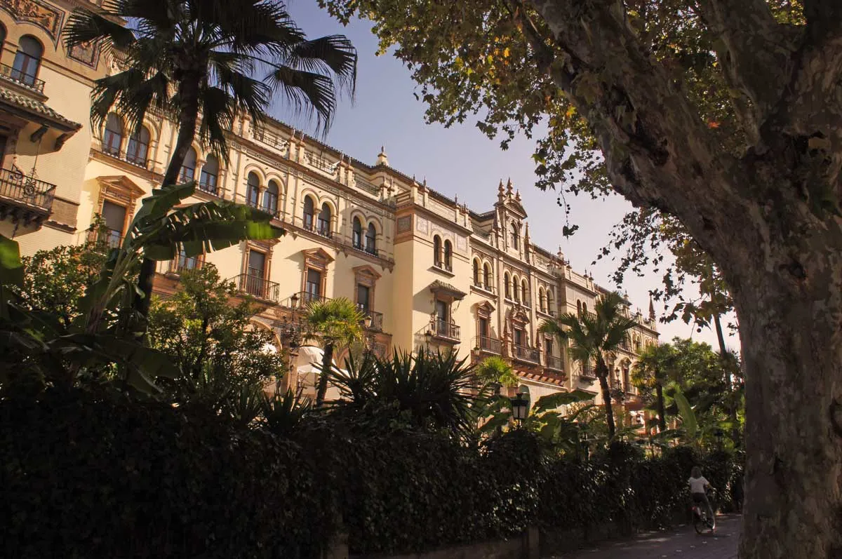 Facade of historic Hotel of Alfonso XIII in Seville.