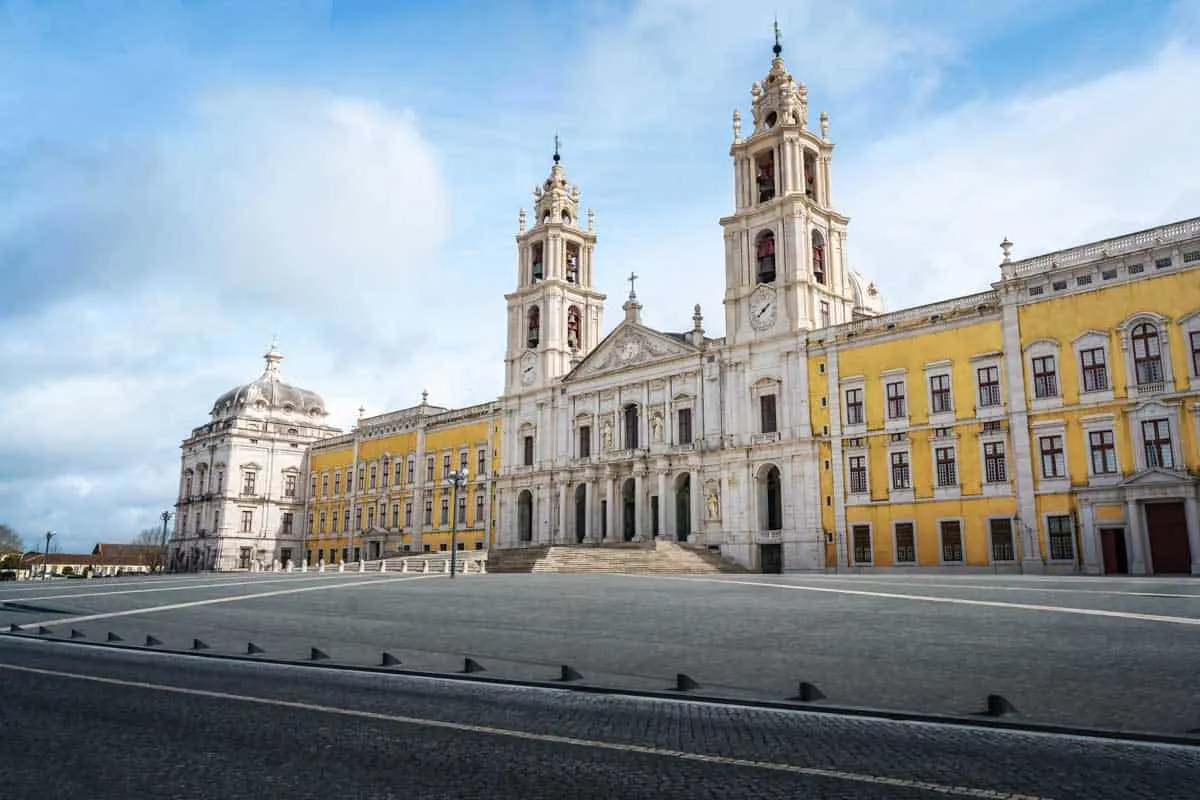 The facade of the massive Mafra Palace in Portugal. 