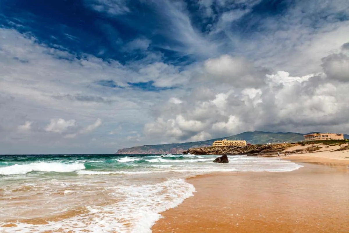 A stormy sky over Praia do Guincho on the coast of Portugal. 