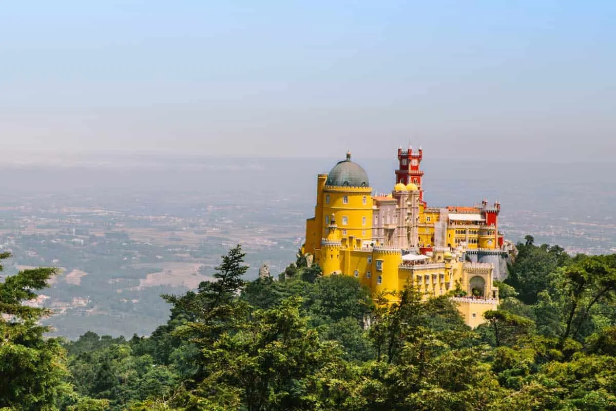 The brightly coloured Pena Palace in Sintra Portugal. 