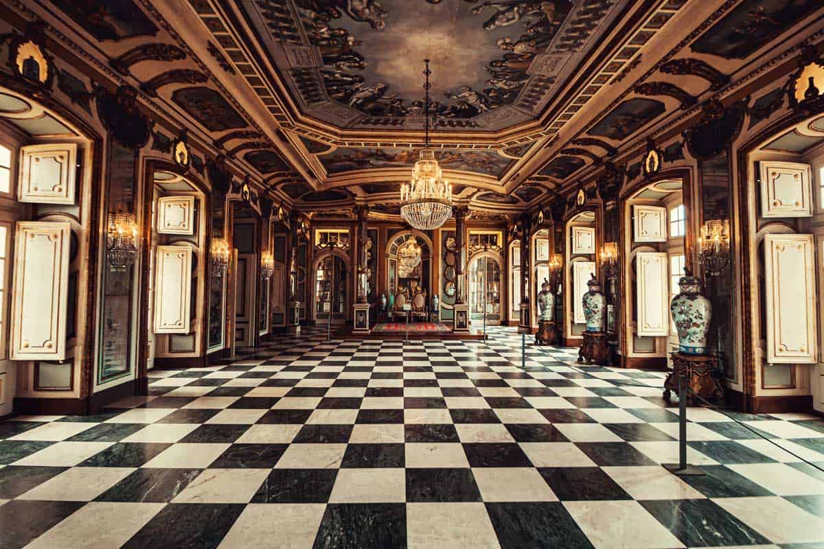The opulant Kings room in the Queluz National Palace in Portugal. 