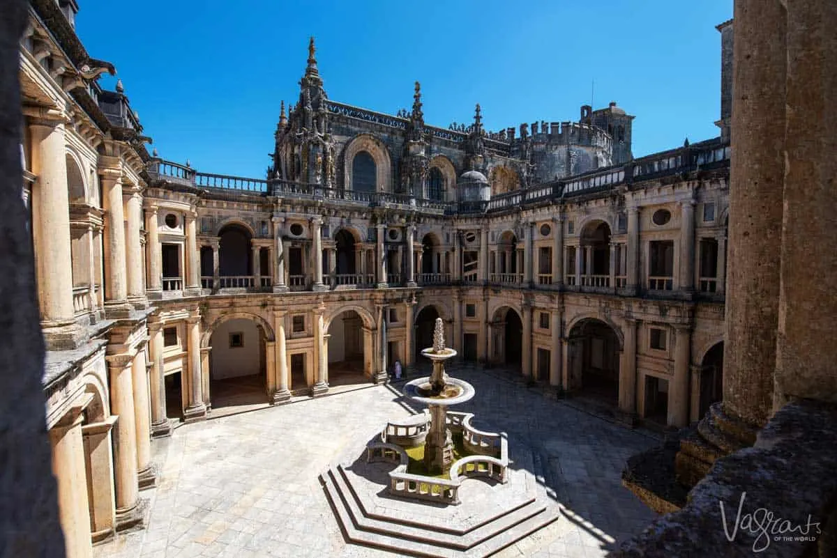 The inner courtyard of the Kinghts Templar Convent de Cristo in Tomar Portugal. 