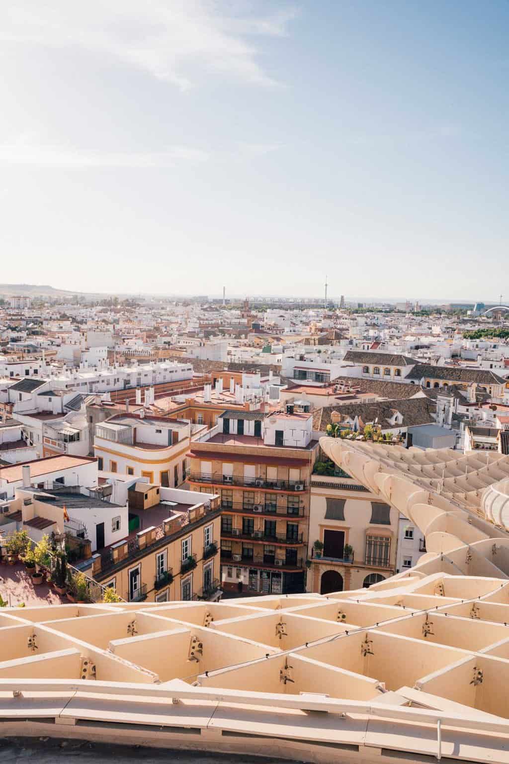 Views over the city of Seville from the top of Las Setas. 