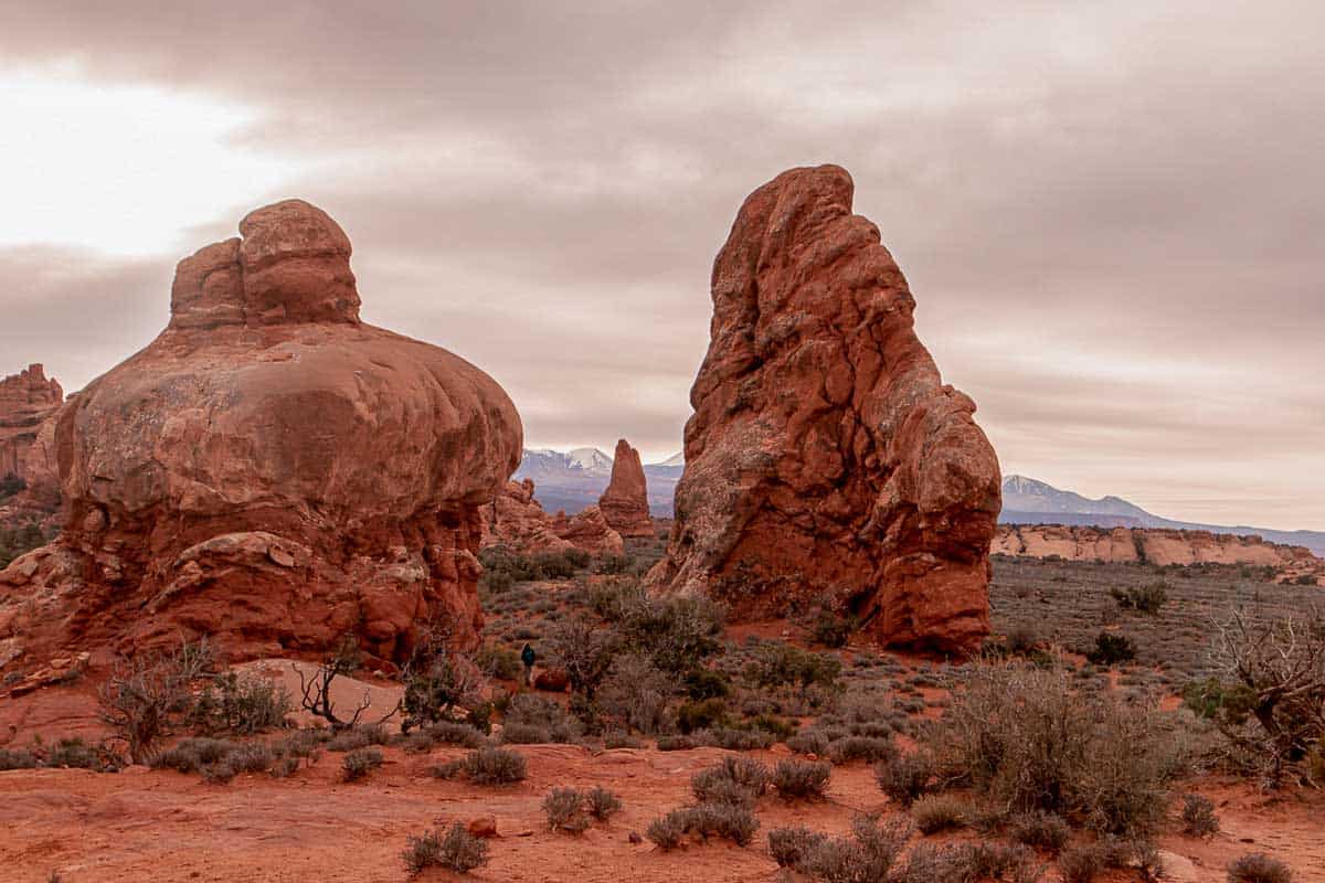Red rock landscape in Arches National Park. 