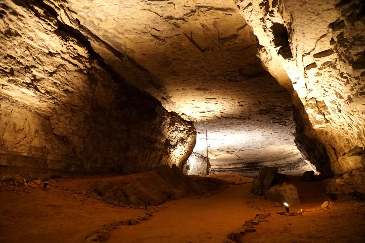 The interior of a massive cave in Mammoth Cave national Park