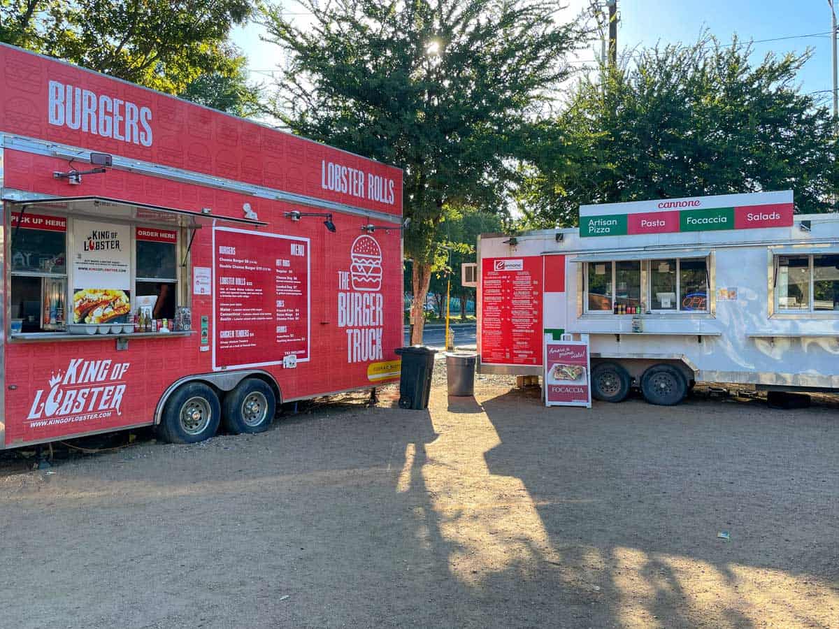 Food trucks parked in Austin Texas. 