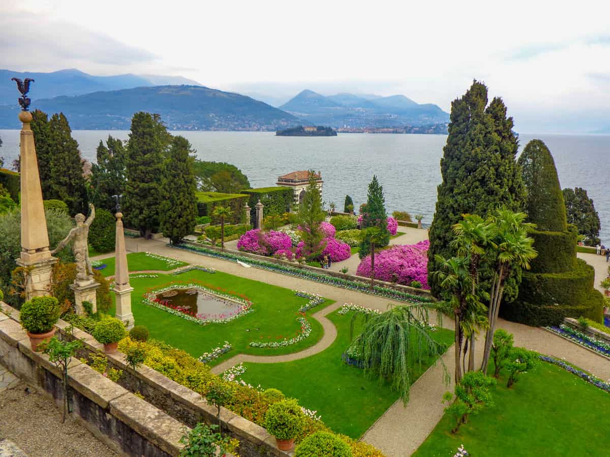 Lush green terraced gardens over looking the water on Lake Maggior