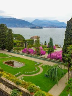 Lush green terraced gardens over looking the water on Lake Maggior
