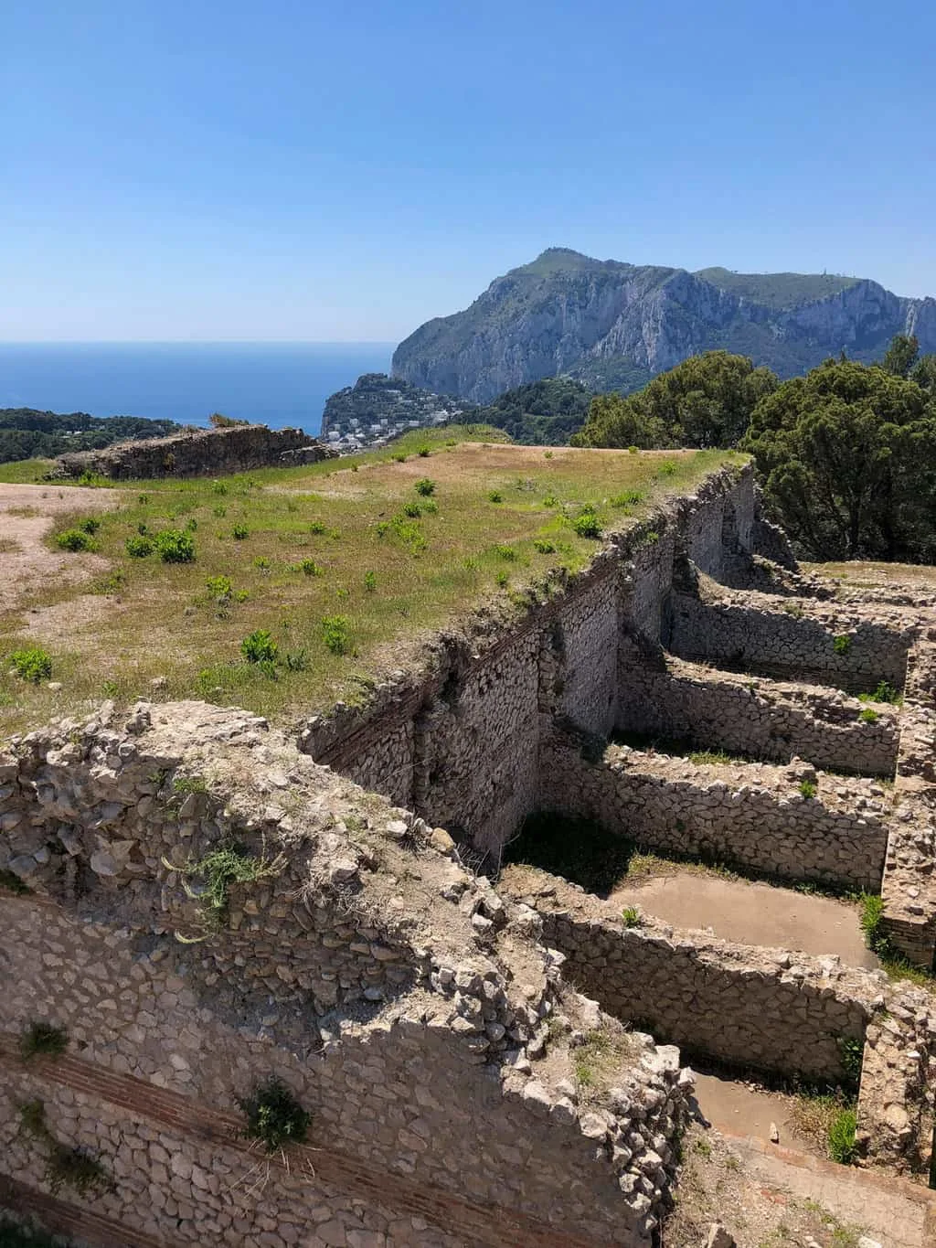 Ruins of a roman villa with sea views high on the island of Capri.