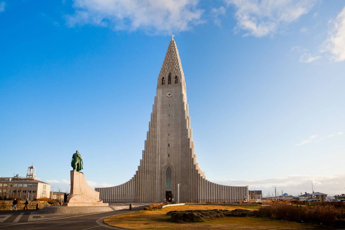 The rocket like shape of the concrete church in Iceland's capital city.