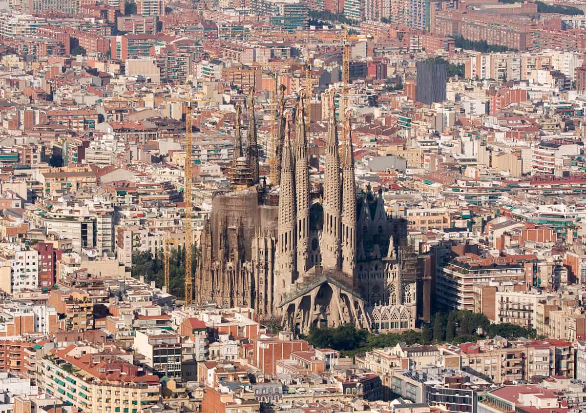 La Sagrada Familia Cathedral from the air. 