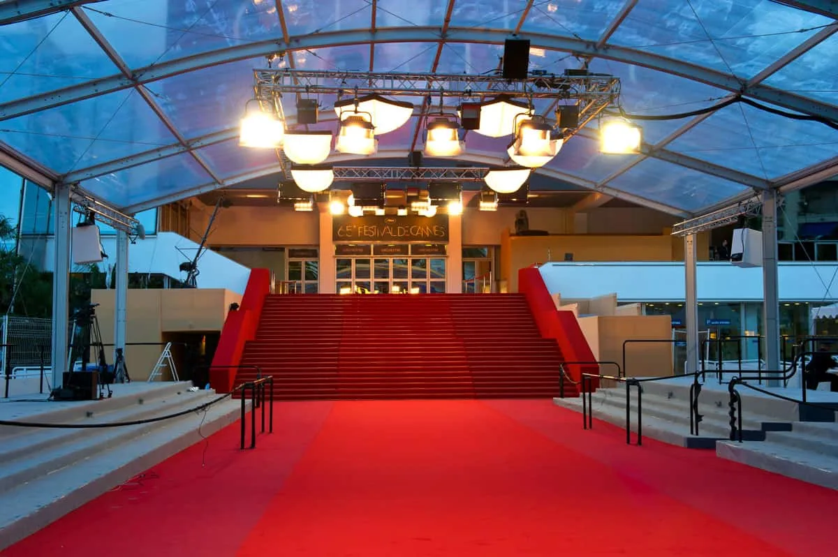 The famous red carpet in front of the Cannes film festival theatre.