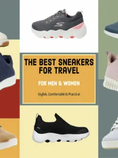 Multi coloured background with product shots of sneakers and text overlay 