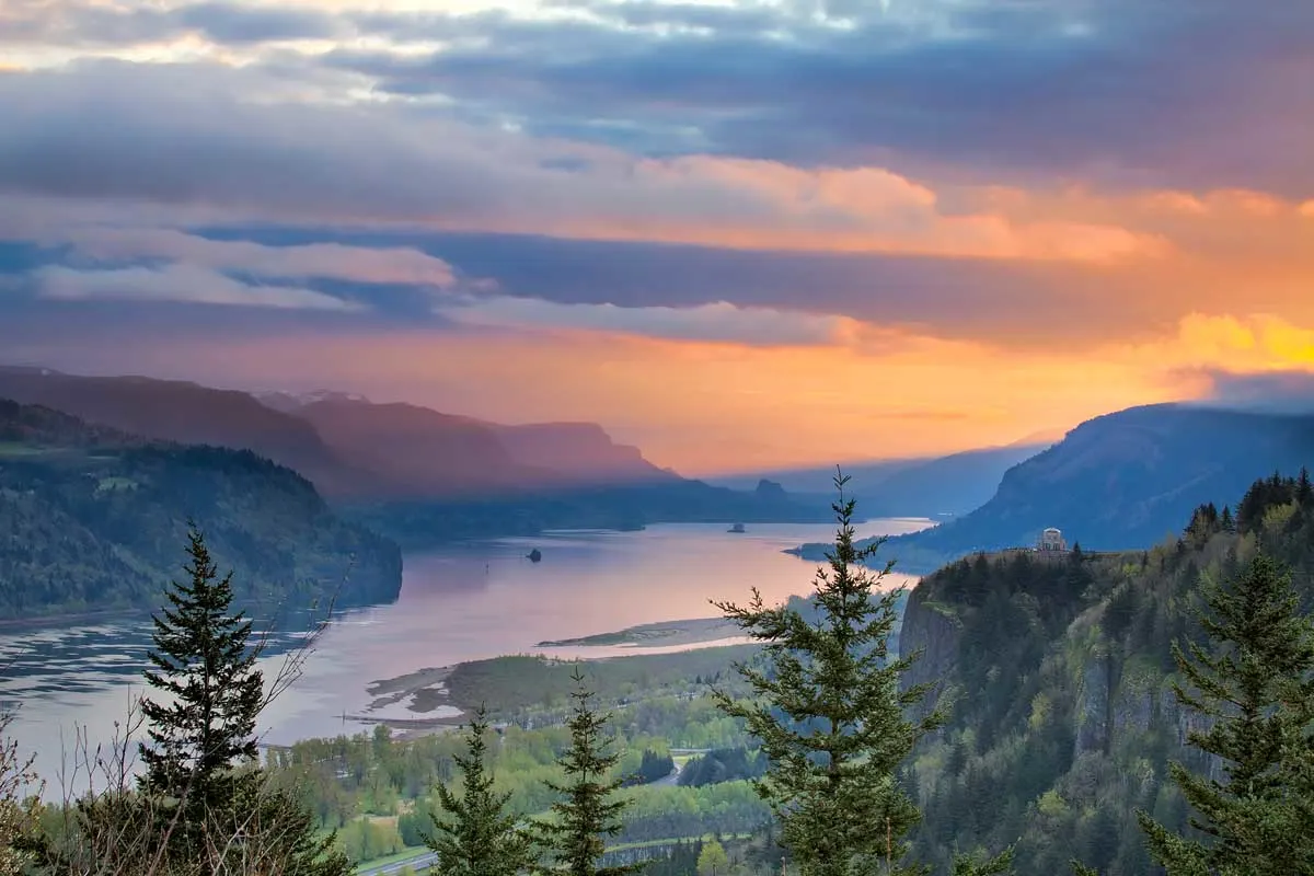 Sunrise Over Crown Point at Columbia River Gorge.
