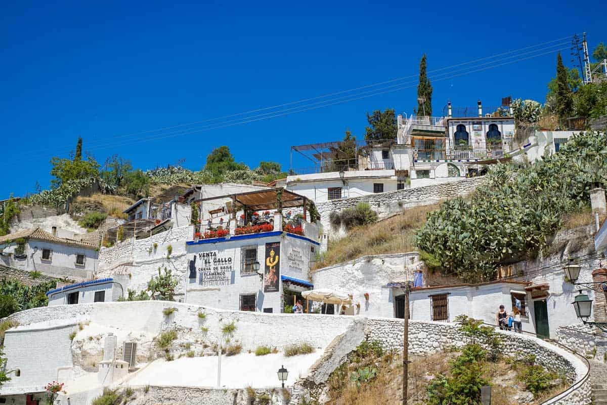 White washed cave style dwellings in Granada Spain. 