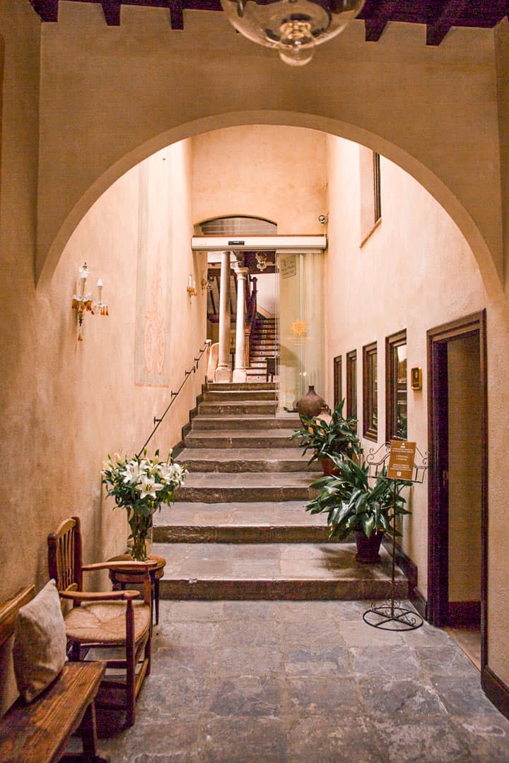 The stairway in a hotel in Granada Spain. 