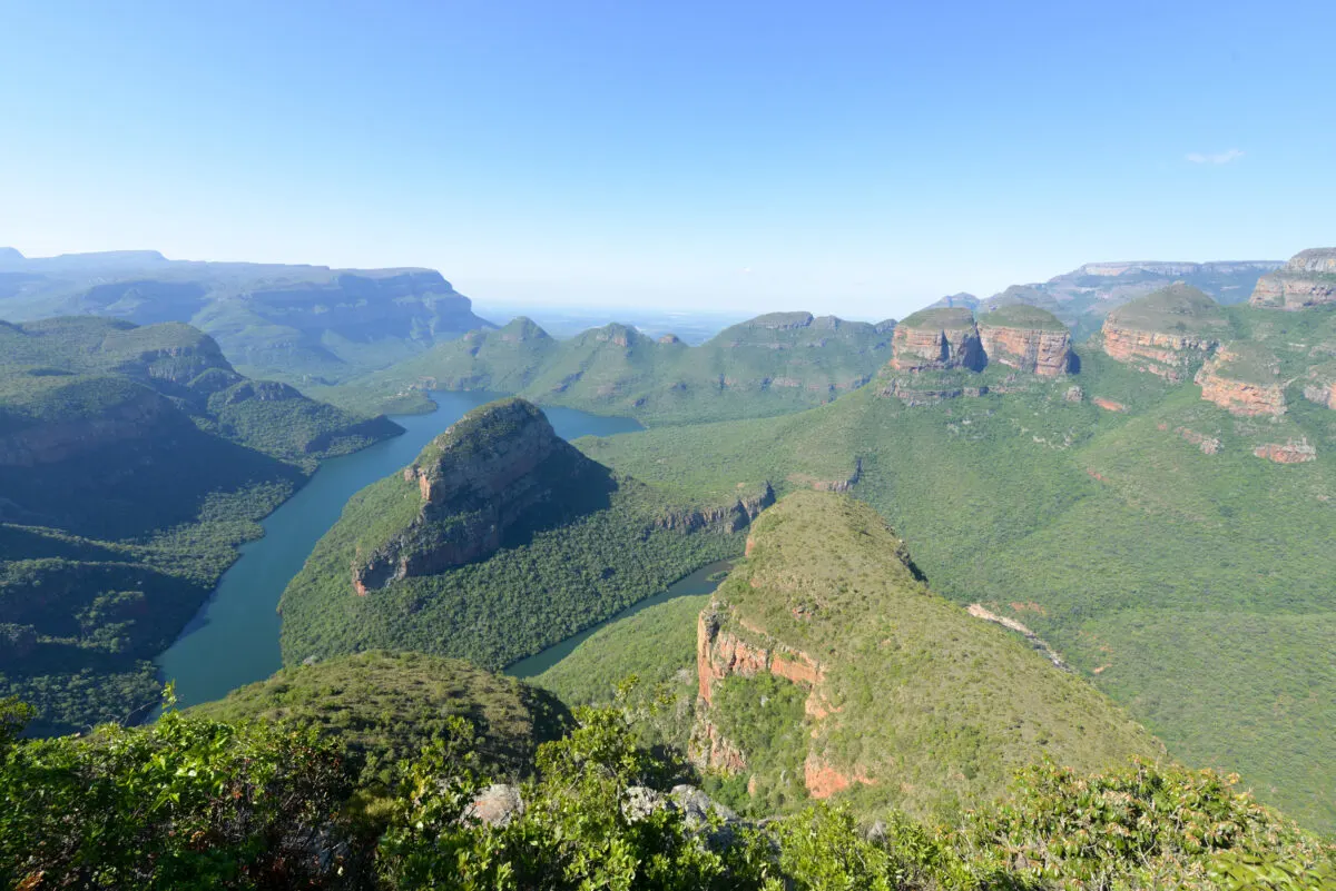 Ariel view of the Blyde River Canyon and The Three Rondavels (Three Sisters) in Mpumalanga, South Africa