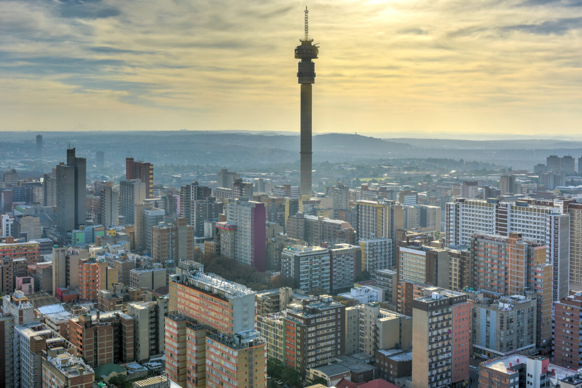 Overlooking the city of Johannesburg, South Africa with The Hillbrow Tower in the background