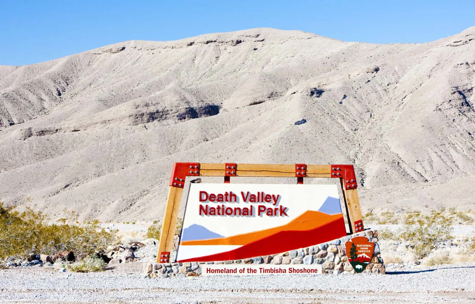 The entrance sign at Death Valley National Park, a warm winter hiking destination